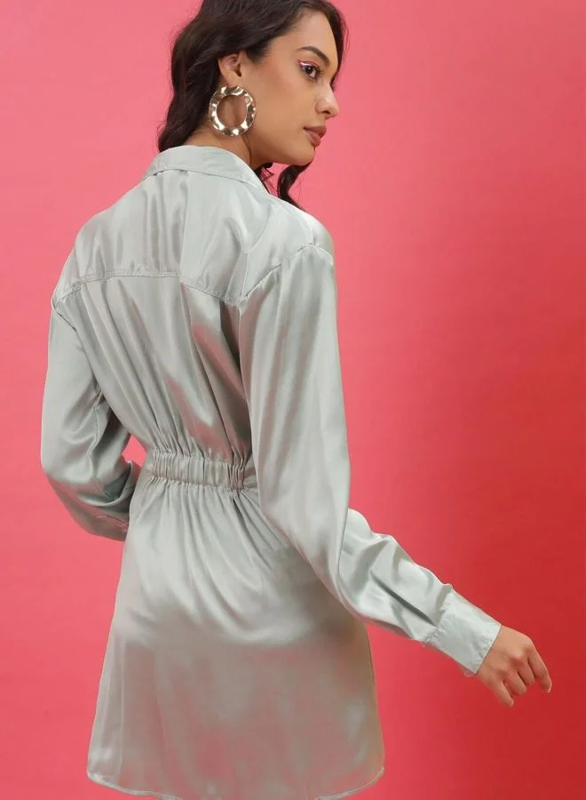 Freehand  Women Boxy Fit Solid V-Neck Long Sleeve Regular Dress for Women | Best Price UAE