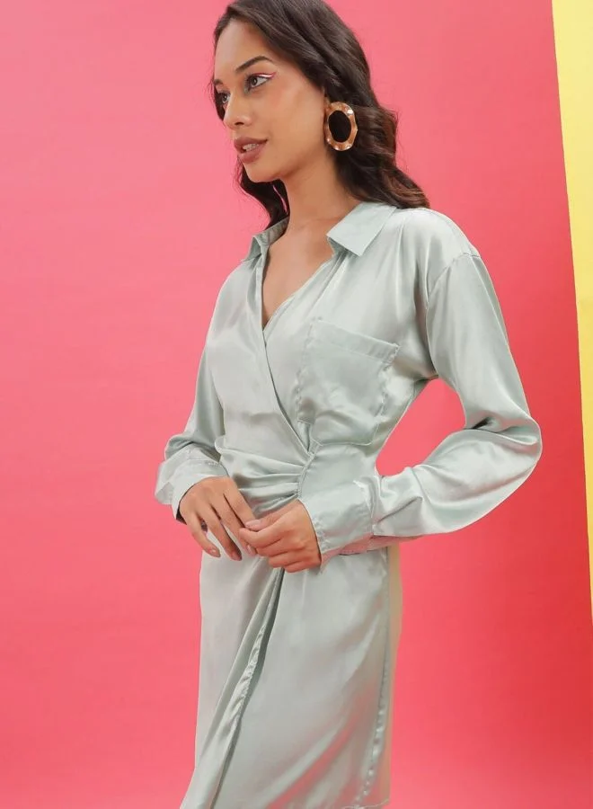 Freehand  Women Boxy Fit Solid V-Neck Long Sleeve Regular Dress for Women | Best Price UAE