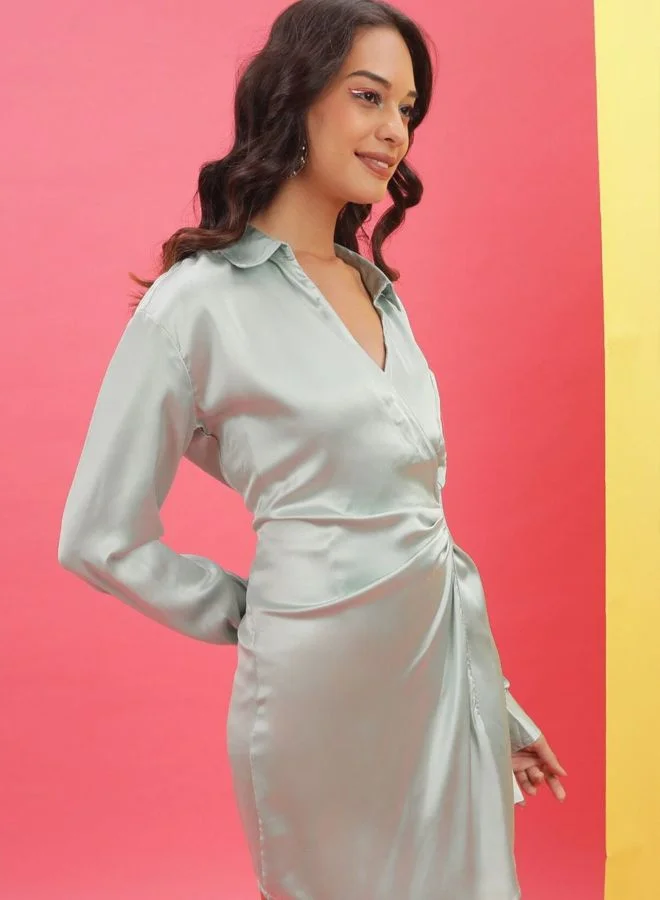 Freehand  Women Boxy Fit Solid V-Neck Long Sleeve Regular Dress for Women | Best Price UAE