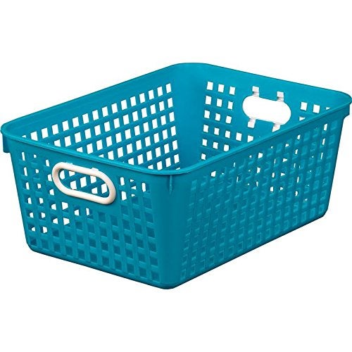 Really Good Stuff Large Plastic Book Baskets  13?"" by 10"" by 5?"" - Single  Neon Blue | Classroom Library Organizer  Toy Storage  Multi-Purpose Organizer Basket - Image 1