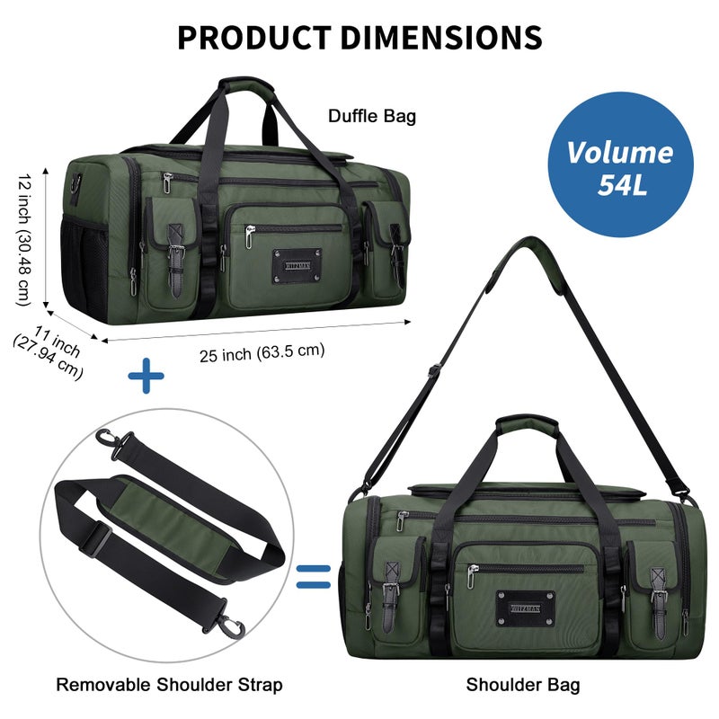 WITZMAN Duffle Bag for Men Large Carry On Weekender Bag 54L Nylon Duffle Gym Bags for Travel with Shoes Compartment(B717 Army Green) - Image 5