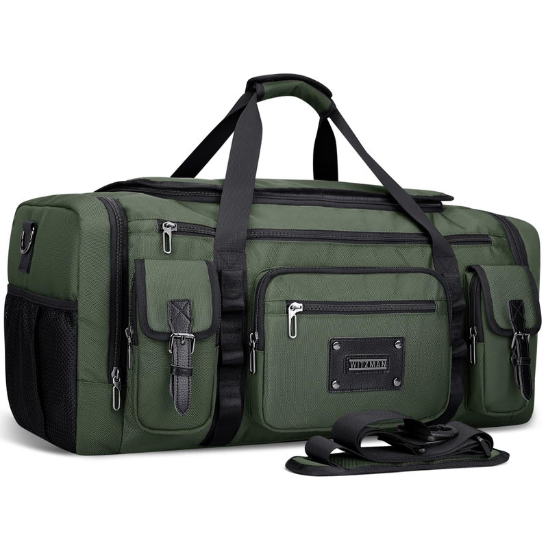 WITZMAN Duffle Bag for Men Large Carry On Weekender Bag 54L Nylon Duffle Gym Bags for Travel with Shoes Compartment(B717 Army Green) - Image 1