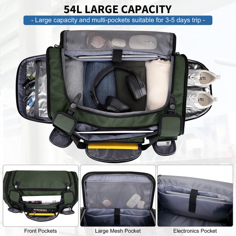 WITZMAN Duffle Bag for Men Large Carry On Weekender Bag 54L Nylon Duffle Gym Bags for Travel with Shoes Compartment(B717 Army Green) - Image 3