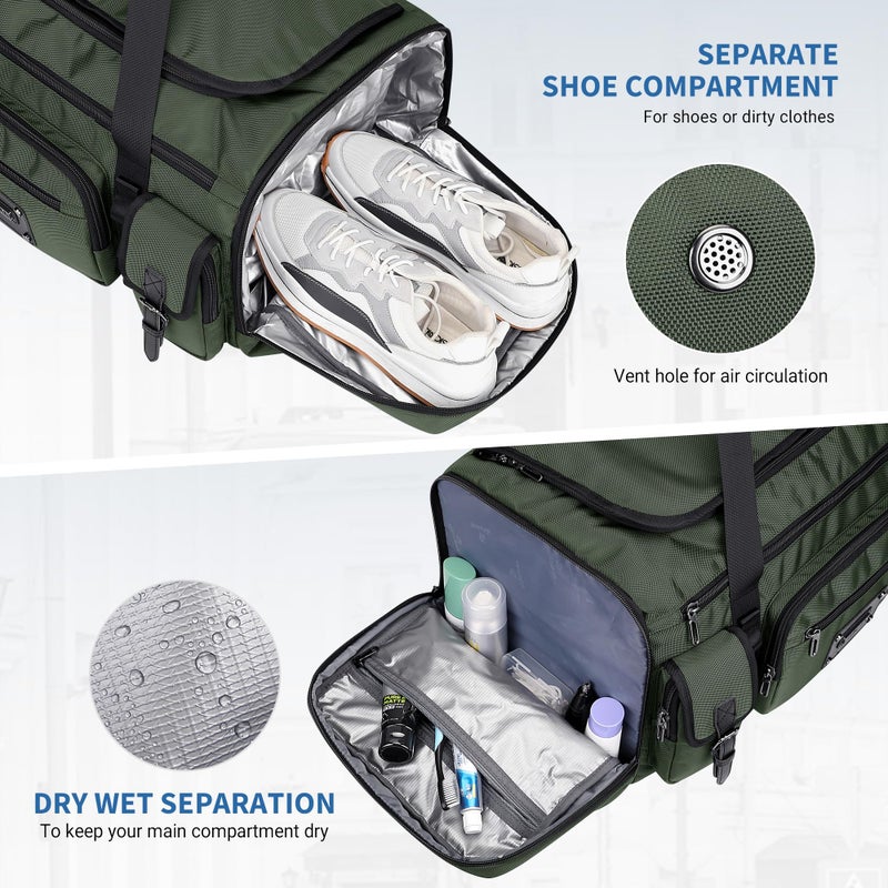 WITZMAN Duffle Bag for Men Large Carry On Weekender Bag 54L Nylon Duffle Gym Bags for Travel with Shoes Compartment(B717 Army Green) - Image 4