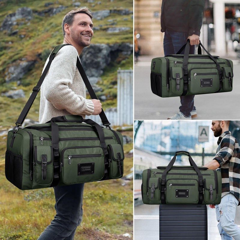 WITZMAN Duffle Bag for Men Large Carry On Weekender Bag 54L Nylon Duffle Gym Bags for Travel with Shoes Compartment(B717 Army Green) - Image 2