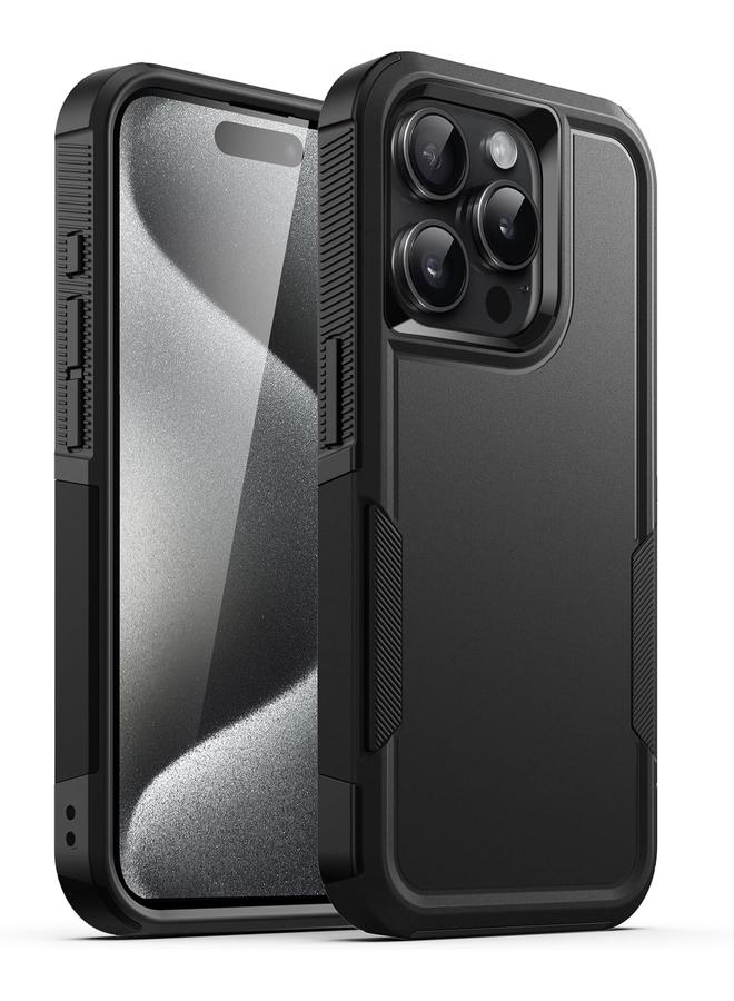 جي تيك حافظة لهاتف آيفون 15 برو مقاس 6.1 بوصة، طبقة مزدوجة متينة للحماية من الصدمات، غطاء هاتف قوي واقٍ مع ظهر غير لامع أسود - Image 1