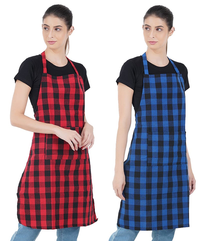 COMFORT WEAVE 100% Cotton Kitchen Apron Free Size - 65 X 80 cms with Front Centre Pocket (MULTICOLOR, 2) - Image 1