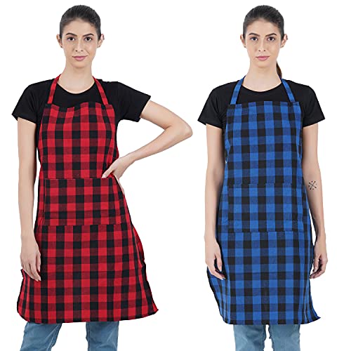 COMFORT WEAVE 100% Cotton Kitchen Apron Free Size - 65 X 80 cms with Front Centre Pocket (MULTICOLOR, 2) - Image 3