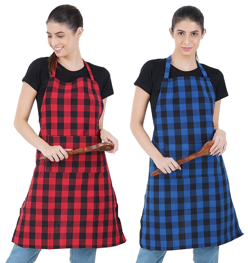 COMFORT WEAVE 100% Cotton Kitchen Apron Free Size - 65 X 80 cms with Front Centre Pocket (MULTICOLOR, 2) - Image 2
