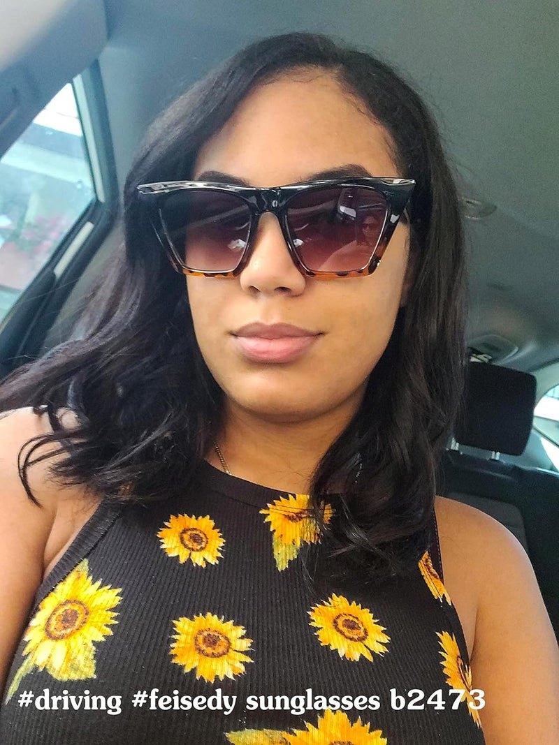 FEISEDY Vintage Square Cat Eye Sunglasses Oversized Women Fashion Sun Glasses B2473 - Image 2