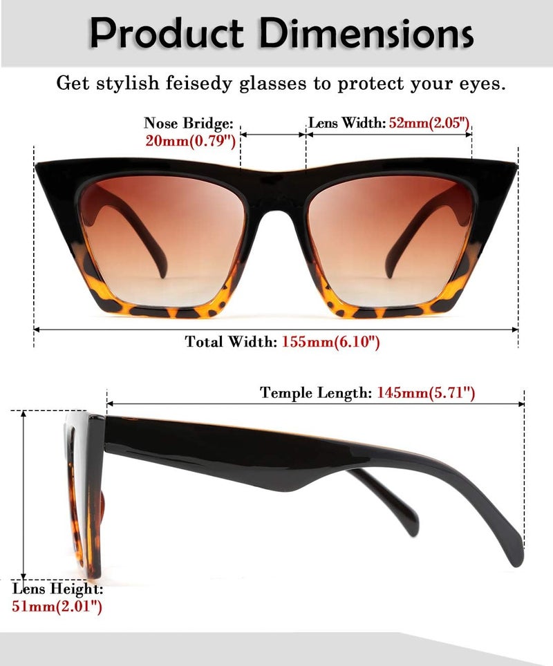 FEISEDY Vintage Square Cat Eye Sunglasses Oversized Women Fashion Sun Glasses B2473 - Image 5