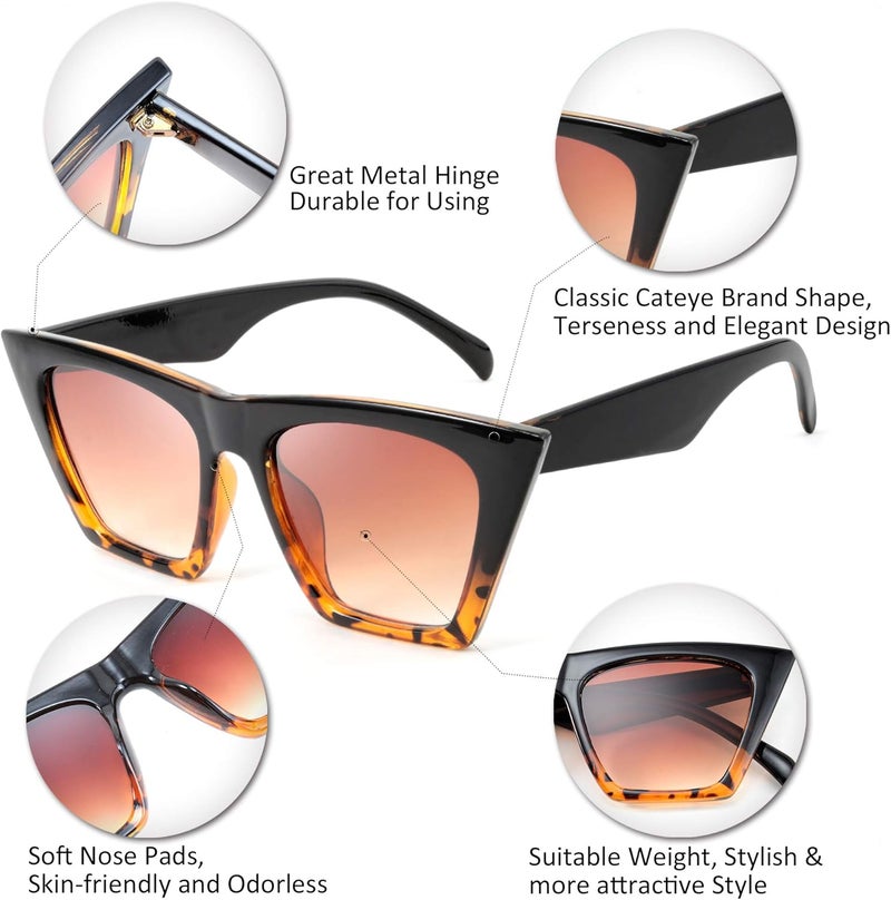 FEISEDY Vintage Square Cat Eye Sunglasses Oversized Women Fashion Sun Glasses B2473 - Image 4