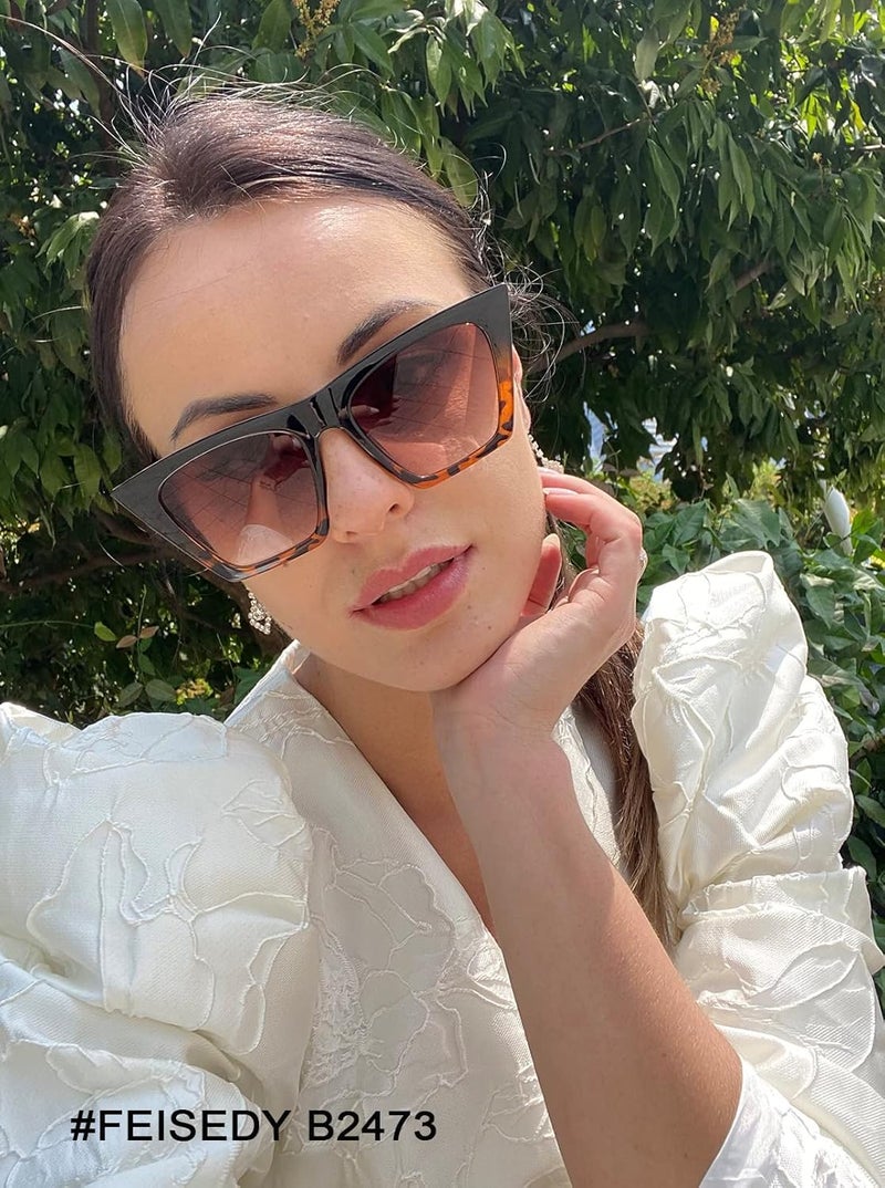 FEISEDY Vintage Square Cat Eye Sunglasses Oversized Women Fashion Sun Glasses B2473 - Image 3