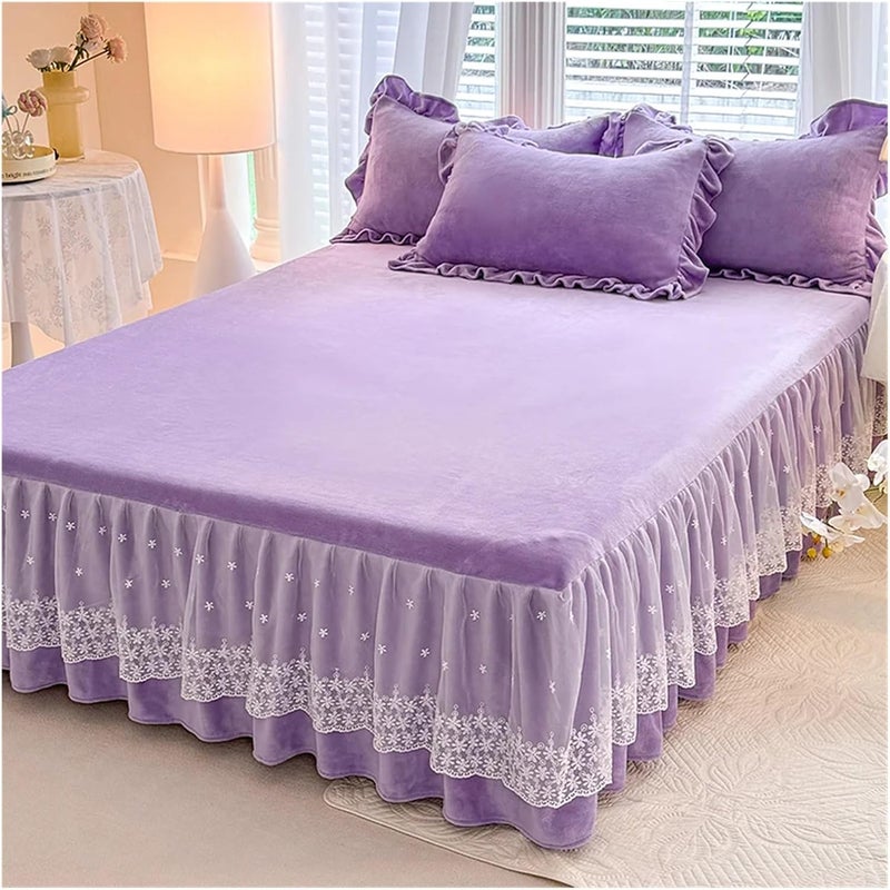 3 Pieces Warm Bed Cover Ruffles Bed Linen Skin-Friendly Bed Skirt Winter Bedding Home Bedspread(Color 8,200x220cm) - Image 1