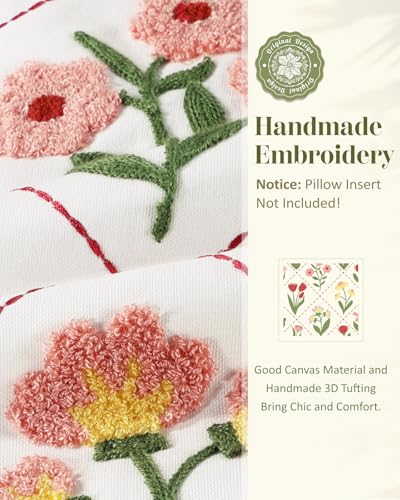 Kokaaee Embroidered Throw Pillow Cover 18x18 Decorative Pillow Cover with Zipper Aesthetic Cute Design Boho Spring Summer Throw Pillowcase for Living Room Couch Sofa Bed Ruffle Floral - Image 3
