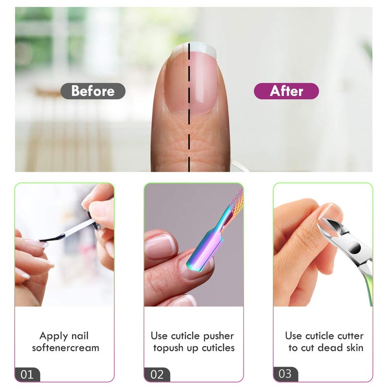 XUNXMAS 2PCS Cuticle Pusher and Cutter Remover, Xunxmas Salon Nail Scraper for Gel Polish, Stainless Steel Manicure and Pedicure Cleaner Tool for Fingernail and Toenail (Colorful) - Image 5