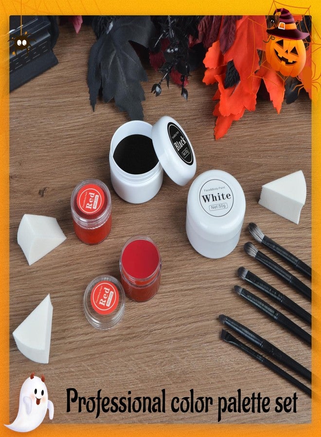 succulentlovers 13PCS Clown Makeup Kit, Black + White + Red + Dark Red Face Body Paint Set with 6 Painting Brushes & 3 Sponge,Halloween Oil Based Body Paint for Adults Joker Zombie Vampire Skeleton Costume SFX Makeup - Image 2