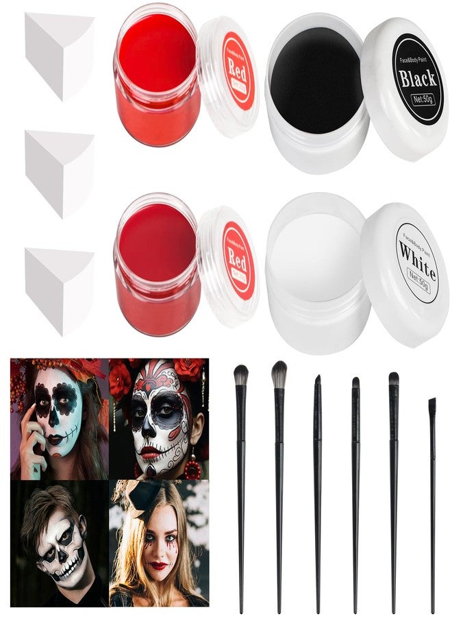 succulentlovers 13PCS Clown Makeup Kit, Black + White + Red + Dark Red Face Body Paint Set with 6 Painting Brushes & 3 Sponge,Halloween Oil Based Body Paint for Adults Joker Zombie Vampire Skeleton Costume SFX Makeup - Image 1