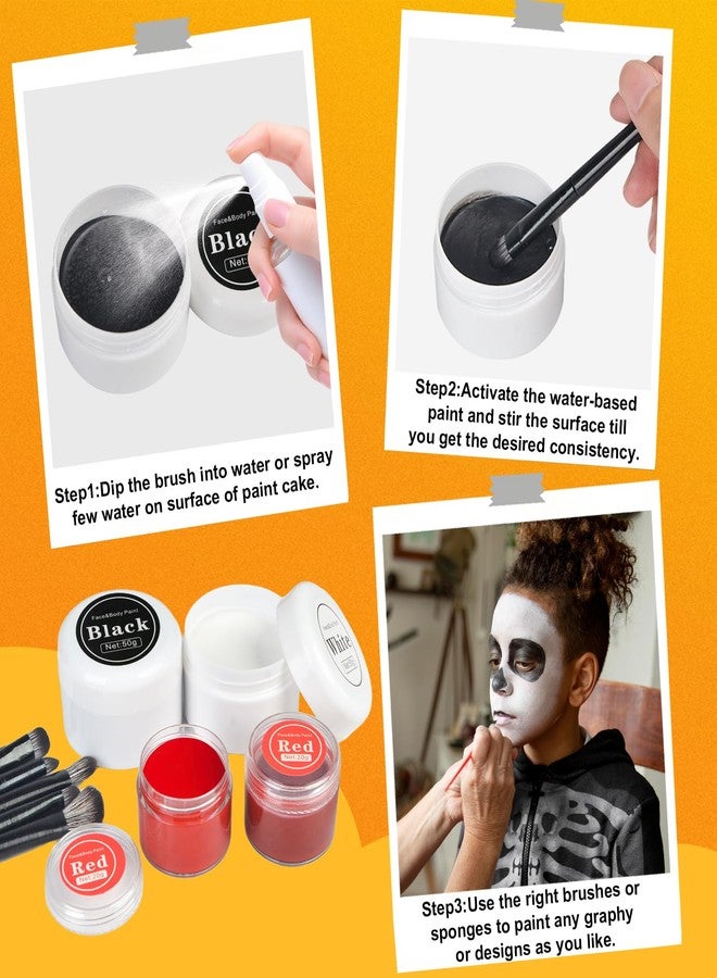 succulentlovers 13PCS Clown Makeup Kit, Black + White + Red + Dark Red Face Body Paint Set with 6 Painting Brushes & 3 Sponge,Halloween Oil Based Body Paint for Adults Joker Zombie Vampire Skeleton Costume SFX Makeup - Image 4
