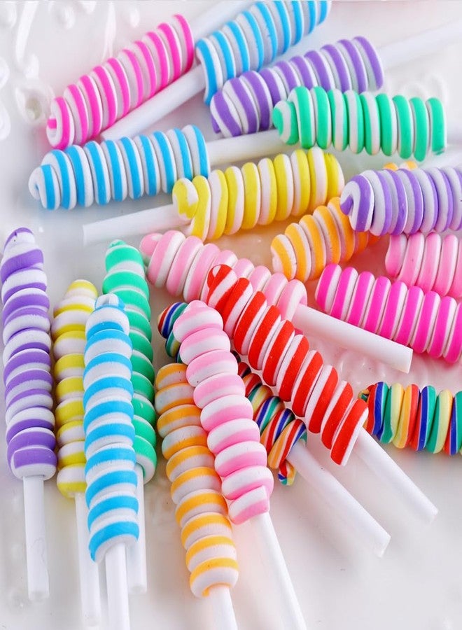 werdecade 100 Pcs Twisty Lollipop Slime Charms Resin Fake Candy Charms,Kawaii Cute Set Mixed Assorted Color Flatback Slime Beads Making Supplies for DIY Craft Making and Ornament Scrapbooking (Pastel) - Image 3
