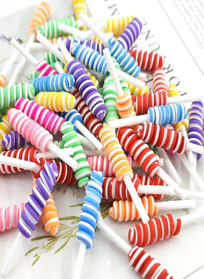werdecade 100 Pcs Twisty Lollipop Slime Charms Resin Fake Candy Charms,Kawaii Cute Set Mixed Assorted Color Flatback Slime Beads Making Supplies for DIY Craft Making and Ornament Scrapbooking (Pastel) - Image 1