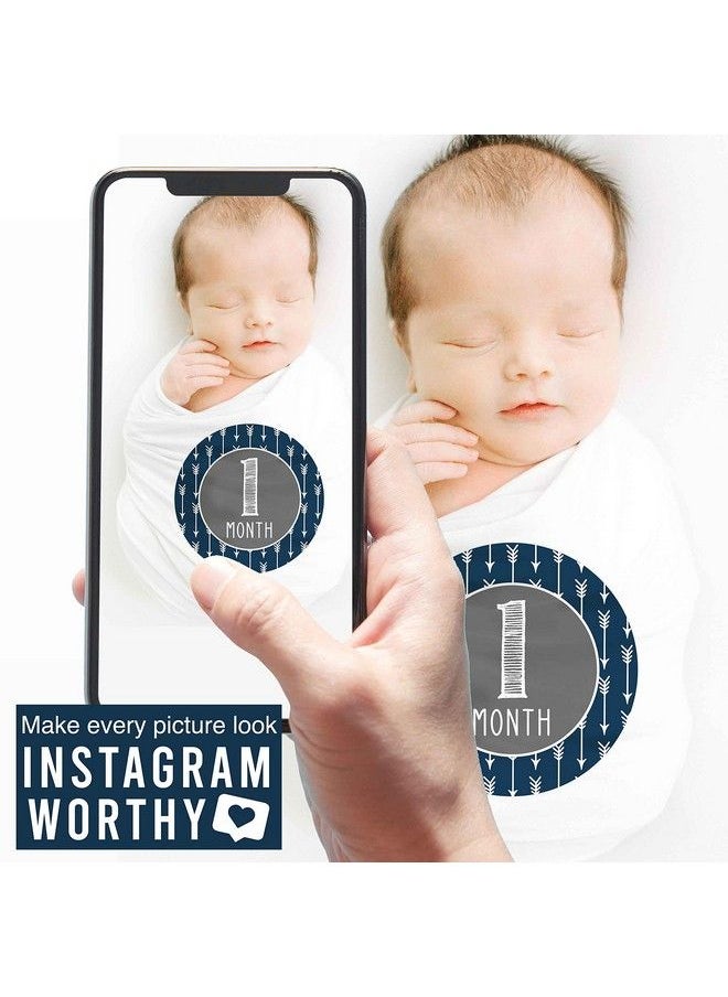 Hadley Designs - 16 Monthly Baby Milestone Stickers Boy Blue Baby Monthly Milestone Stickers For Baby Boy Milestone Baby Monthly Stickers Baby Month Stickers For Baby Photo Props Monthly Baby Stickers Boy - Image 1