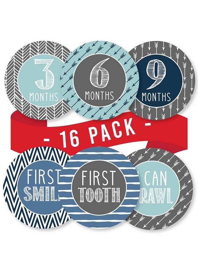 Hadley Designs - 16 Monthly Baby Milestone Stickers Boy Blue Baby Monthly Milestone Stickers For Baby Boy Milestone Baby Monthly Stickers Baby Month Stickers For Baby Photo Props Monthly Baby Stickers Boy - Image 1