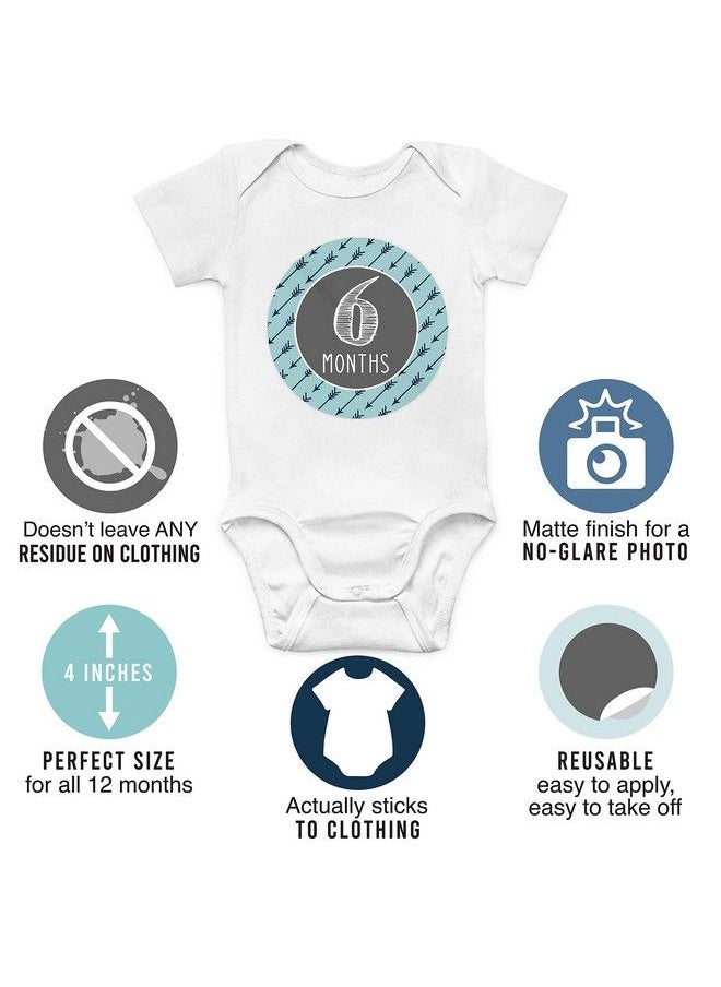 Hadley Designs - 16 Monthly Baby Milestone Stickers Boy Blue Baby Monthly Milestone Stickers For Baby Boy Milestone Baby Monthly Stickers Baby Month Stickers For Baby Photo Props Monthly Baby Stickers Boy - Image 1