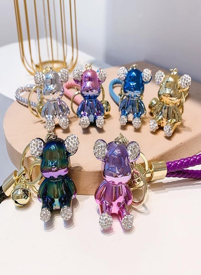 Pmeixcy Purple Violent Bear Keychain, Diamond Ears Electroplated Key Ring - Glossy Acrylic Bear Pendant Keychain, Fashion Luxury Bag Charm for Daily Use & Gift - Image 2