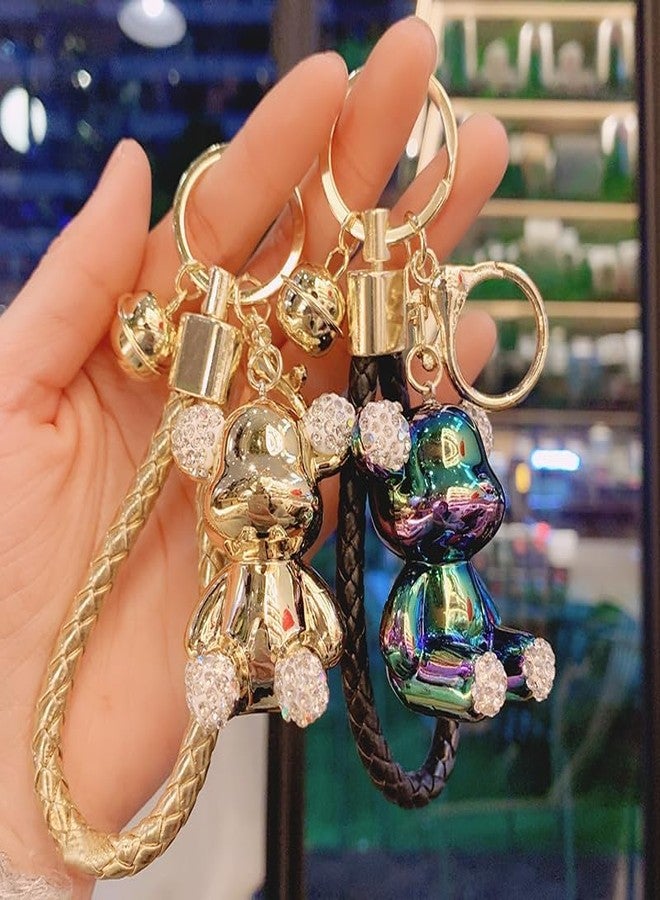 Pmeixcy Purple Violent Bear Keychain, Diamond Ears Electroplated Key Ring - Glossy Acrylic Bear Pendant Keychain, Fashion Luxury Bag Charm for Daily Use & Gift - Image 3