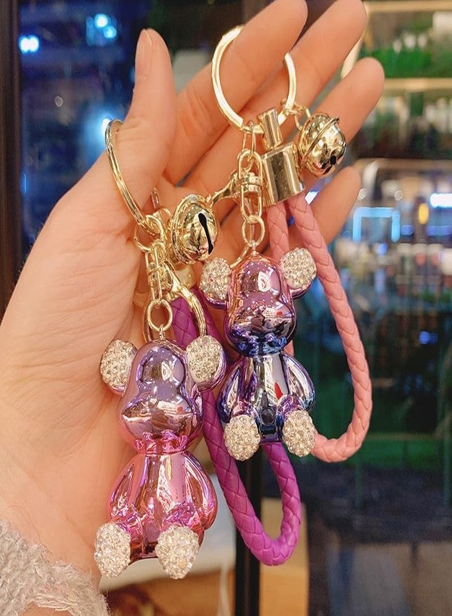 Pmeixcy Purple Violent Bear Keychain, Diamond Ears Electroplated Key Ring - Glossy Acrylic Bear Pendant Keychain, Fashion Luxury Bag Charm for Daily Use & Gift - Image 4