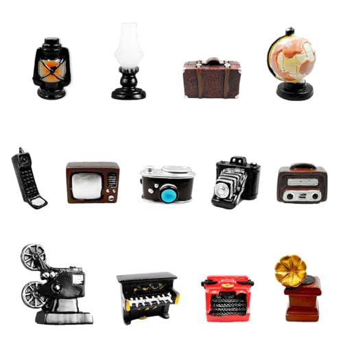Suartus Miniature Home Appliances Retro Furniture 13Pcs 1inch Mini Simulated Resin Camera Telephone TV Figurines Models Ornaments for DIY Diorama Micro Landscape Craft Accessories Decor - Image 1