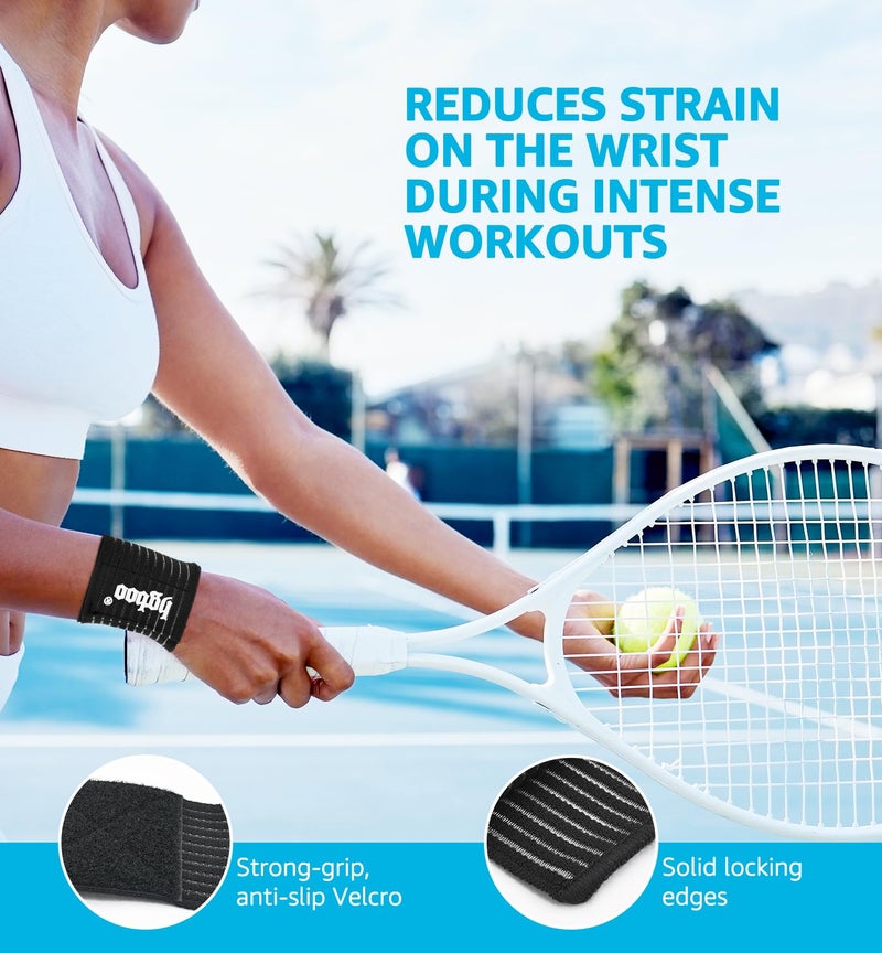 HGBOO Compression Wrist Bands (2 PCS), High-Elastic Straps Wrist Wraps Wrist Brace for Sports Weightlifting Tennis Basketball Tendonitis Carpal Tunnel Arthritis - Breathable Fabric (Black) - Image 5