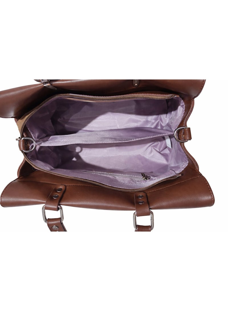 BAGCO Elegant Women’s Brown Leather Handbag Set with Matching Wallet & Shoulder Strap - Image 5