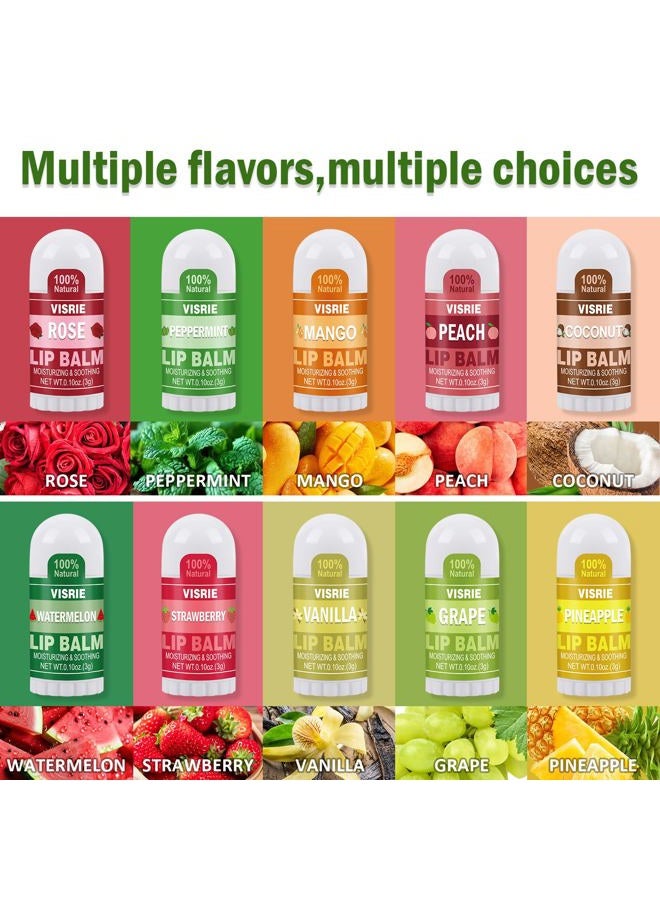 VISRIE Mini Lip Balm 20 Pack, Natural Lip Balms Bulk with Vitamin E and Coconut Oil, Moisturizing Lip Balm for Dry Cracked lips - 10 Flavors - Image 2