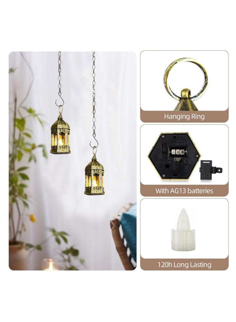 دايلي شيك فوانيس رمضان الزينة، مجموعة من 6 فوانيس بمعادن LED متلألئة، فانوس معلق زخرفي لحفلات، زينة مركزي طاولة (ذهبي) - Image 2