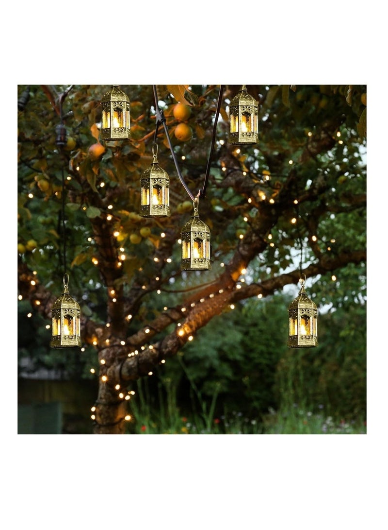 دايلي شيك فوانيس رمضان الزينة، مجموعة من 6 فوانيس بمعادن LED متلألئة، فانوس معلق زخرفي لحفلات، زينة مركزي طاولة (ذهبي) - Image 3