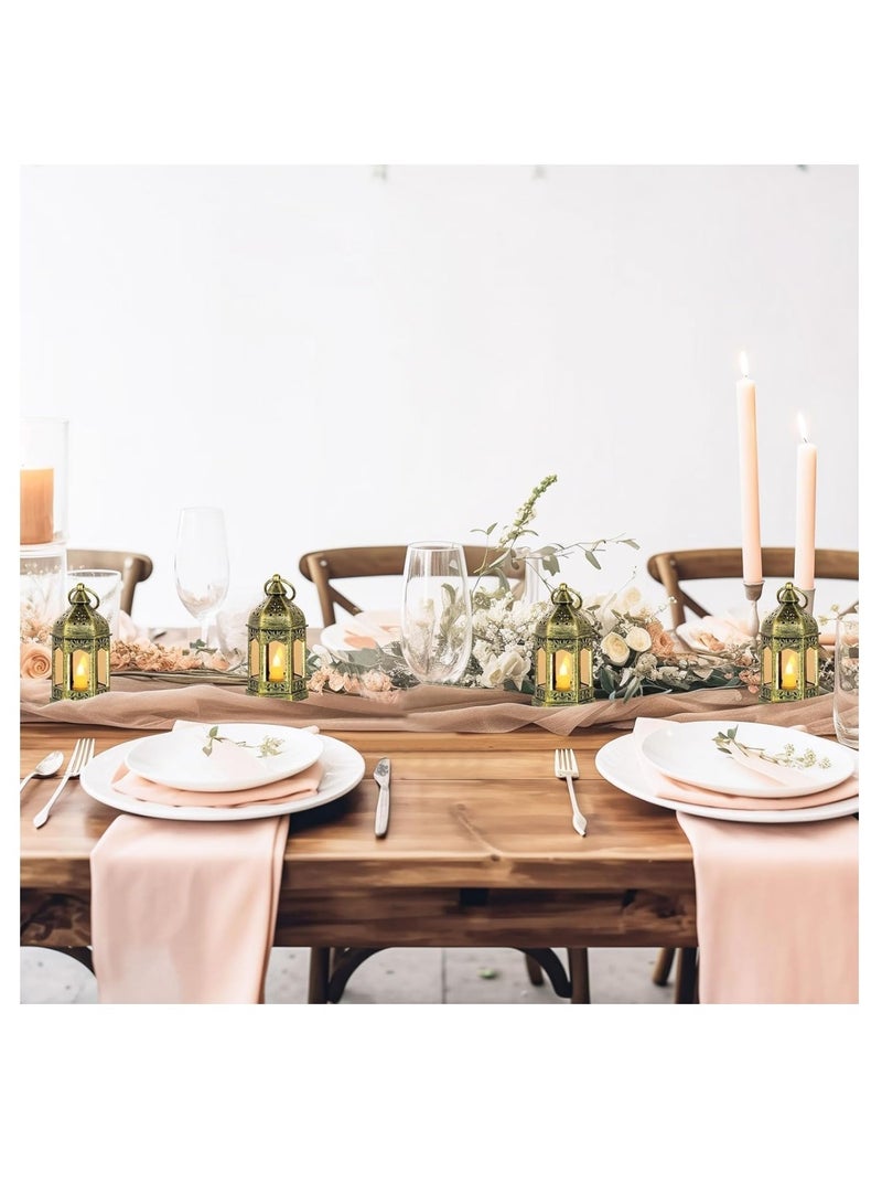 دايلي شيك فوانيس رمضان الزينة، مجموعة من 6 فوانيس بمعادن LED متلألئة، فانوس معلق زخرفي لحفلات، زينة مركزي طاولة (ذهبي) - Image 5