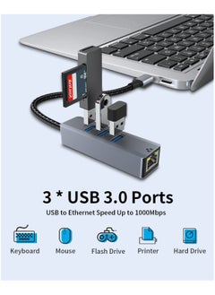 SYOSI SYOSI USB C to Ethernet Adapter, USB C to RJ45 1000 Mbps Gigabit Ethernet Adapter, USB C Thunderbolt 3/4 to 3 Port USB 3.0 Hub for Laptop, Smart TV, for Windows/Mac OS/Surface Pro/Linux/XPS  - Image 3