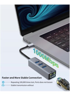 SYOSI SYOSI USB C to Ethernet Adapter, USB C to RJ45 1000 Mbps Gigabit Ethernet Adapter, USB C Thunderbolt 3/4 to 3 Port USB 3.0 Hub for Laptop, Smart TV, for Windows/Mac OS/Surface Pro/Linux/XPS  - Image 2