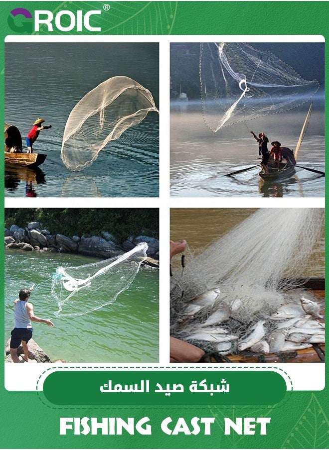 GROIC - Saltwater Freshwater Fishing Cast Net 3/8inch Mesh Size for Bait Shrimp Trap Fish Heavy Duty Sinkers Throw Net 5FT Radius Throw Cast Net, Casting Net for Bait Fish - Image 1