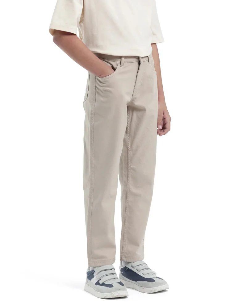 Rare Ones Rare Ones Kids Spoke-K Beige Cotton Button & Zip Closure Solid Regular Fit Trouser