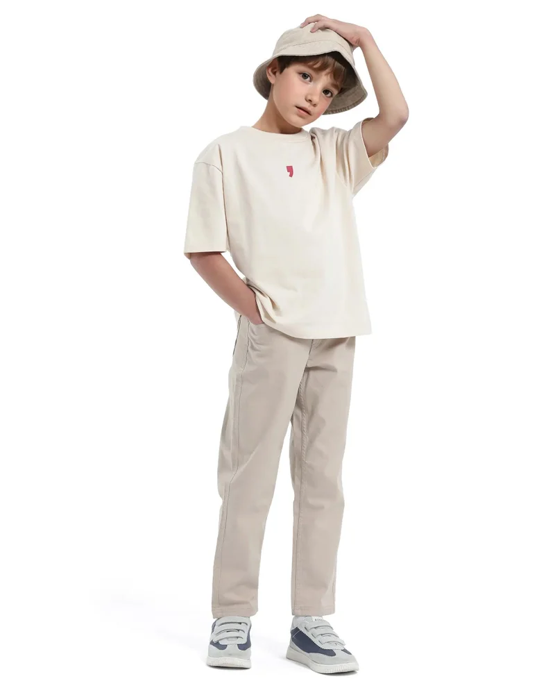 رير ونز Rare Ones Kids Spoke-K Beige Cotton Button & Zip Closure Solid Regular Fit Trouser