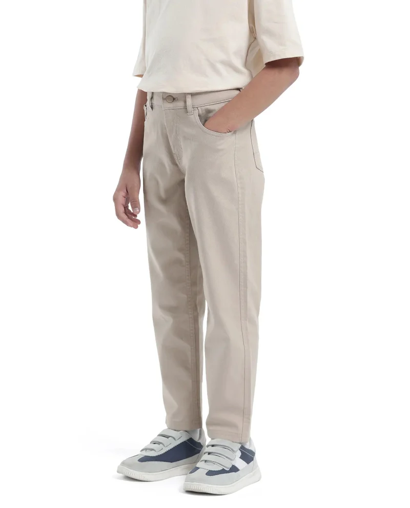 Rare Ones Rare Ones Kids Spoke-K Beige Cotton Button & Zip Closure Solid Regular Fit Trouser
