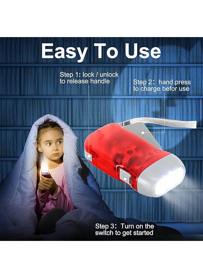 X spring Hand Crank Flashlight 4 Pack No Battery Required Torch Light 3 LED Light Squeeze Flashlight for Camping Hiking Outdoor Sports Home Power Outage Emergency Safety Tool - Image 4