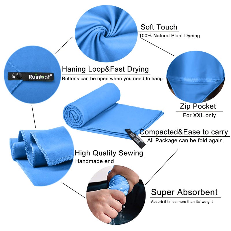 Rainleaf Microfiber Towel Perfect Travel & Gym & Camping Towel. Quick Dry - Super Absorbent - Ultra Compact - Lightweight. Suitable for Trip, Beach, Shower, Backpacking, Pool - Image 3