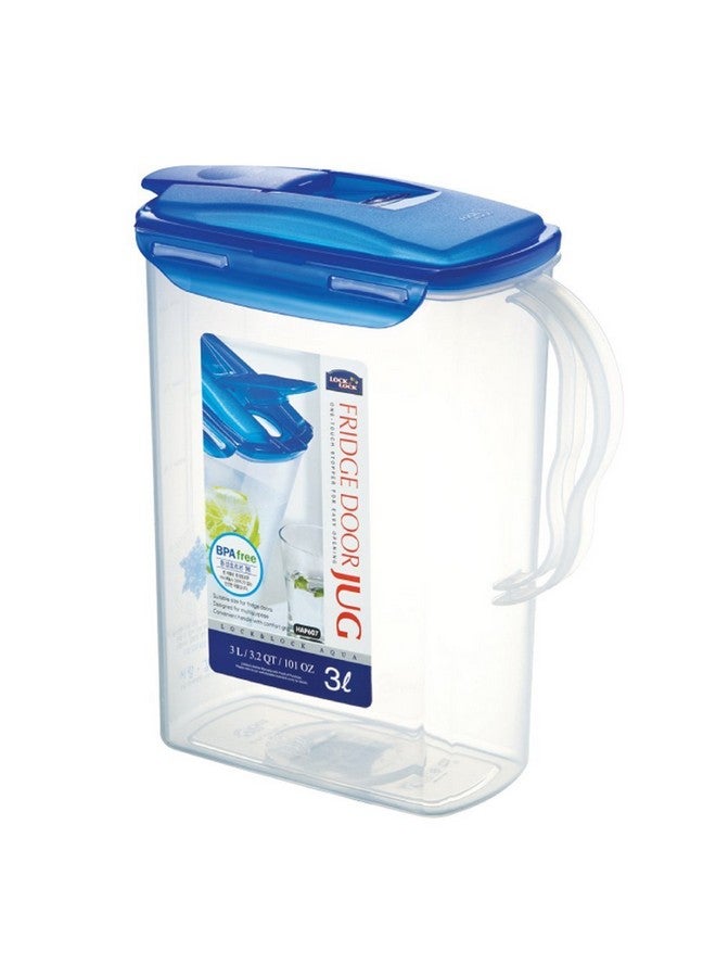 LocknLock جركن ماء قفل وقفل أكوا لباب الثلاجة مع مقبض، إبريق بلاستيك خالي من BPA مع غطاء قابل للطي، مثالي لصنع الشاي والعصائر، 3 كوارت، أزرق - Image 1