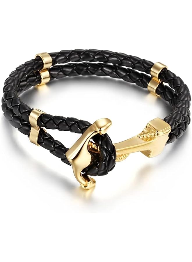 AC&L Metallic Steel Anchor Design mounted on genuine double braided leather bracelet For the sailing enthusiasts - Image 1