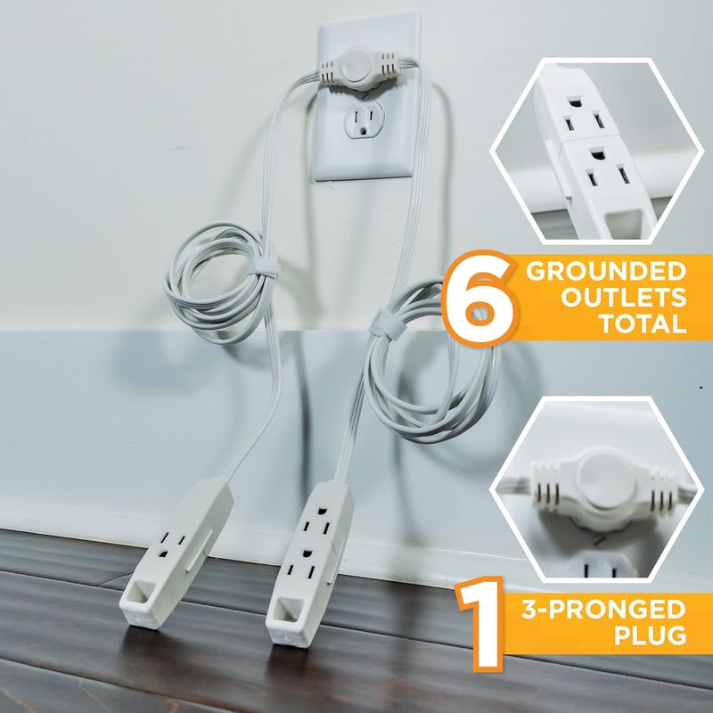 Woods Woods 67014340 Sofa Cord 6 Total Outlets 6 Foot Cord on Each Side 16 Gauge 3 Prong Grounded Plug  White  - Image 4