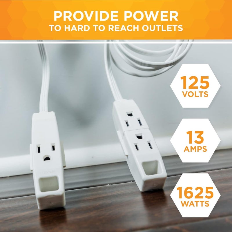 Woods Woods 67014340 Sofa Cord 6 Total Outlets 6 Foot Cord on Each Side 16 Gauge 3 Prong Grounded Plug  White  - Image 5